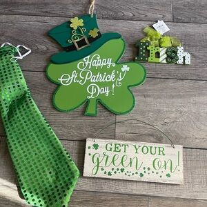 St. Patrick's Day Bundle Includes New shamrock signs and neck tie.